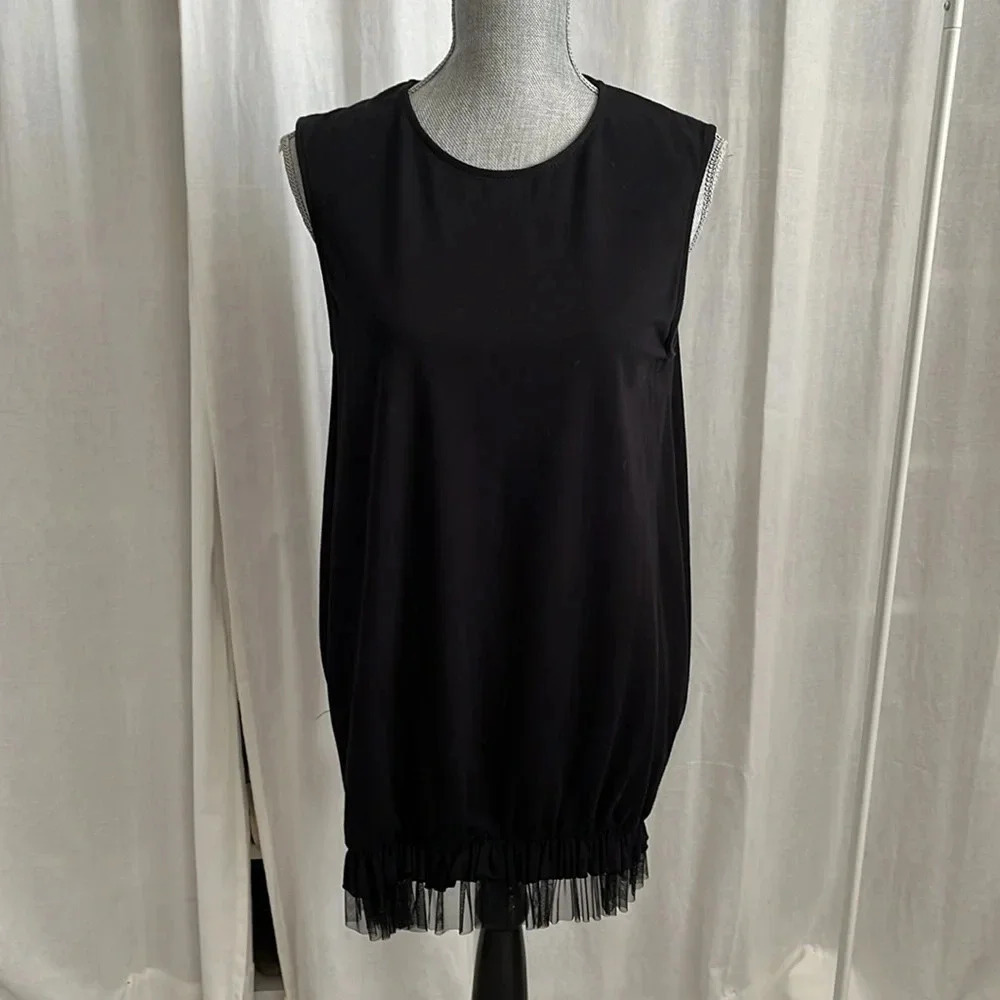 CHEPE ITALY Oversized Cotton Sleeveless Shirt Taffeta Frill , Size L